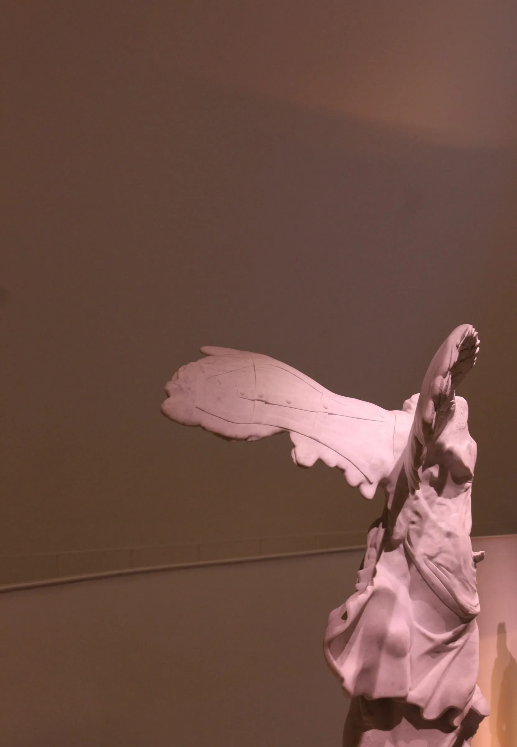 Victoria alada de perfil en una sala de exhibición